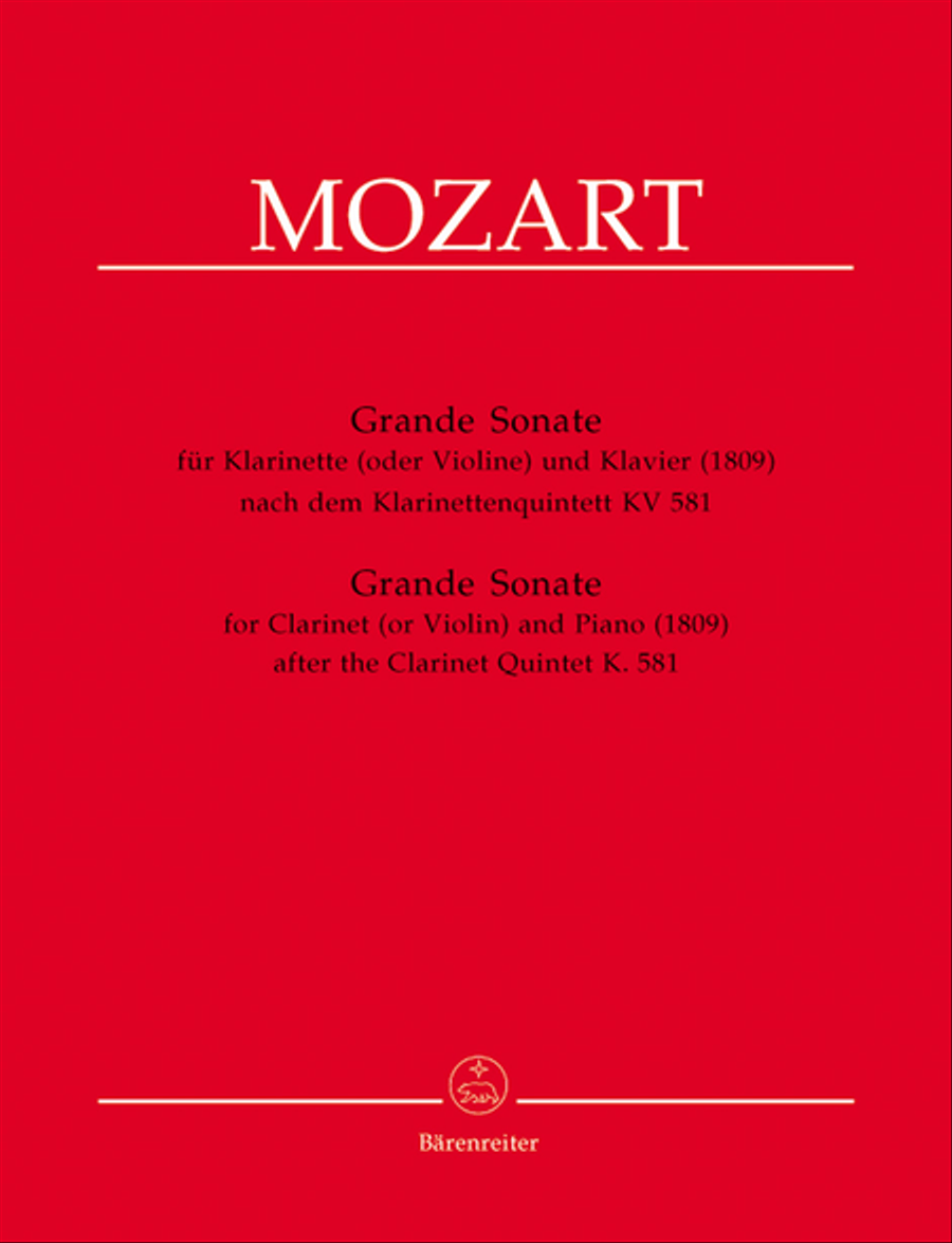 Grande Sonate for Clarinet (or Violin) and Piano in A major (1809) A Clarinet scores gallery preview page 1