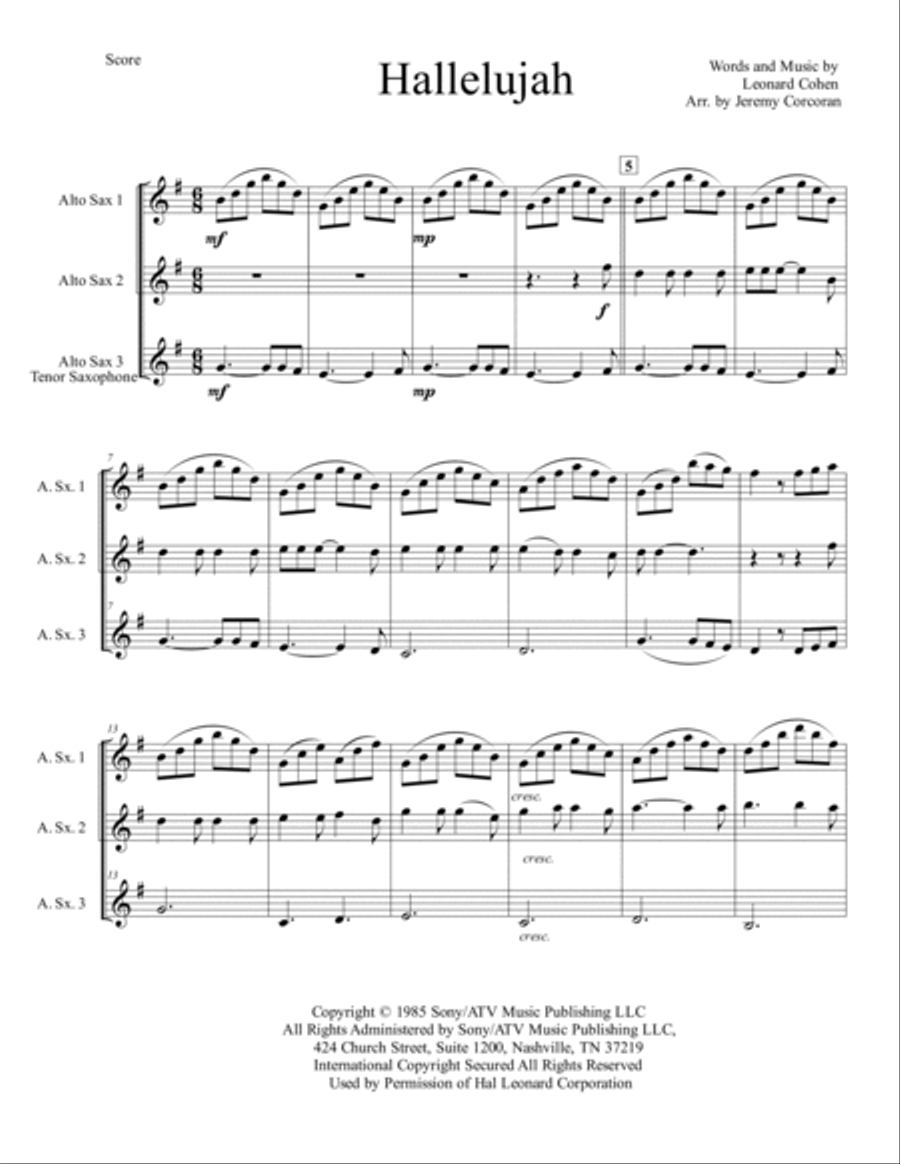 Hallelujah Woodwind Trio scores gallery preview page 2