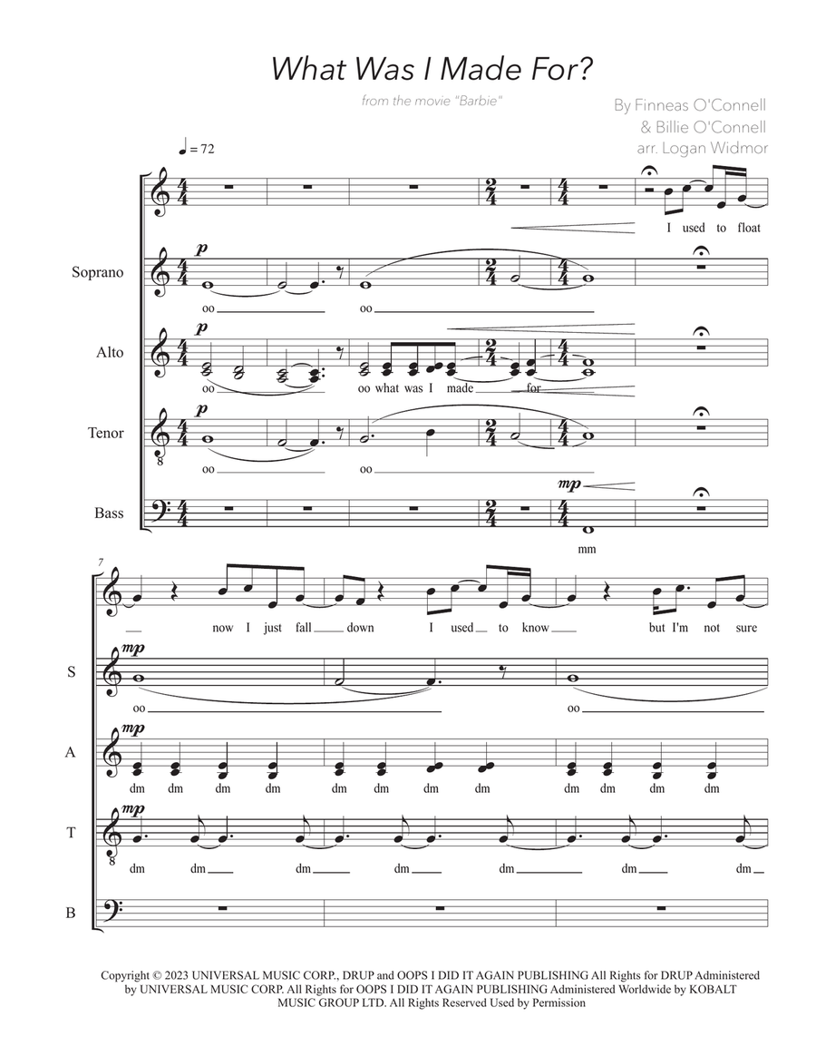 What Was I Made For? 4-Part scores gallery preview page 1