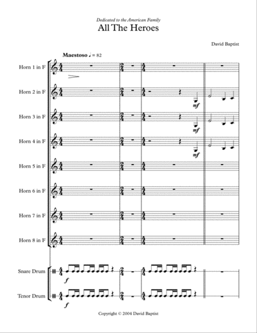 All The Heroes for Horn Octet and Percussion Chamber Orchestra scores gallery preview page 1