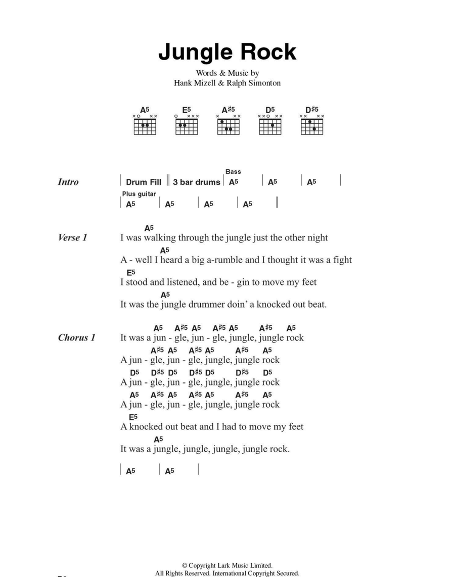 Jungle Rock Easy Guitar scores gallery preview page 1