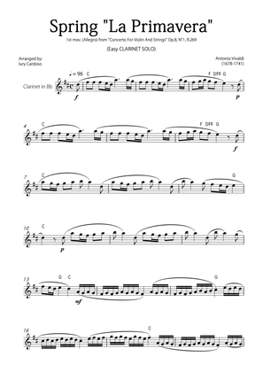 Book cover for "Spring" (La Primavera) by Vivaldi - Easy version for CLARINET SOLO