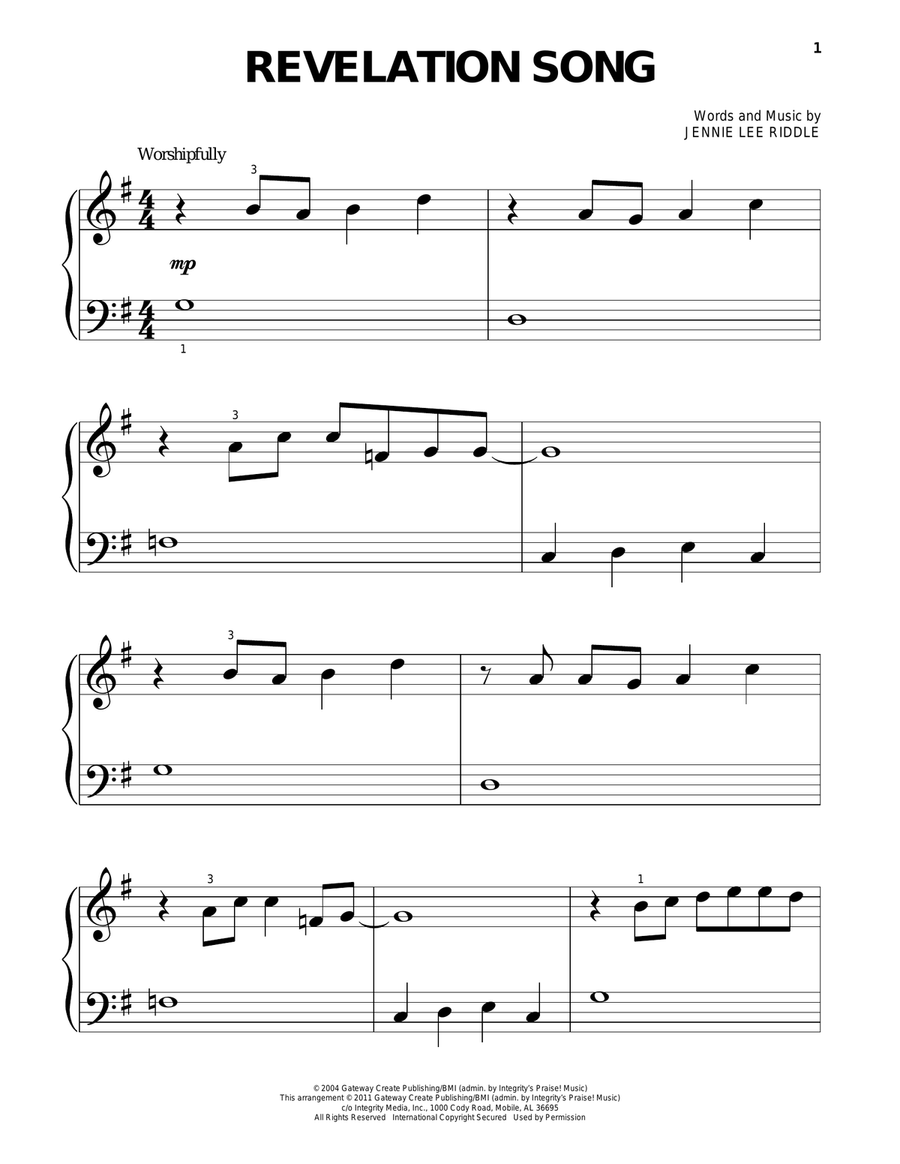 Revelation Song Revelation Song Easy Piano scores gallery preview page 1