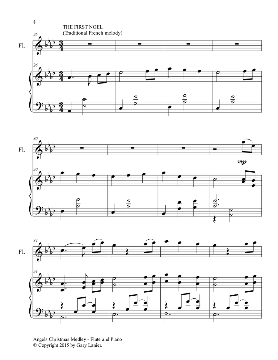 Gary Lanier: ANGELS CHRISTMAS MEDLEY (Duet – Flute & Piano with Parts) Woodwind Duet scores gallery preview page 5