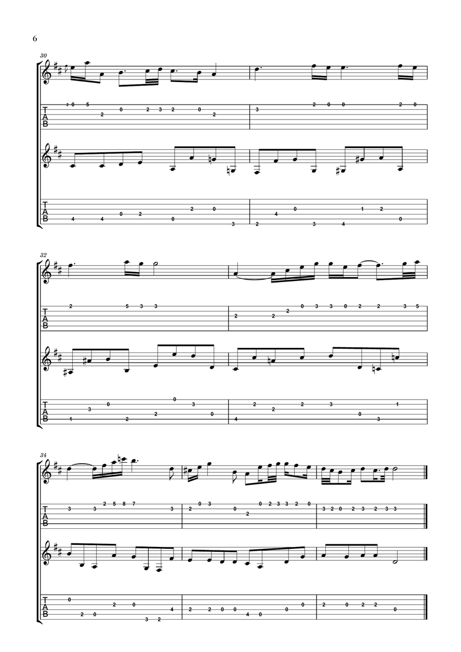 Bach: Air on the G String for Guitar Duo (2 Guitars) (Notation and Tabs) Classical Guitar scores gallery preview page 6