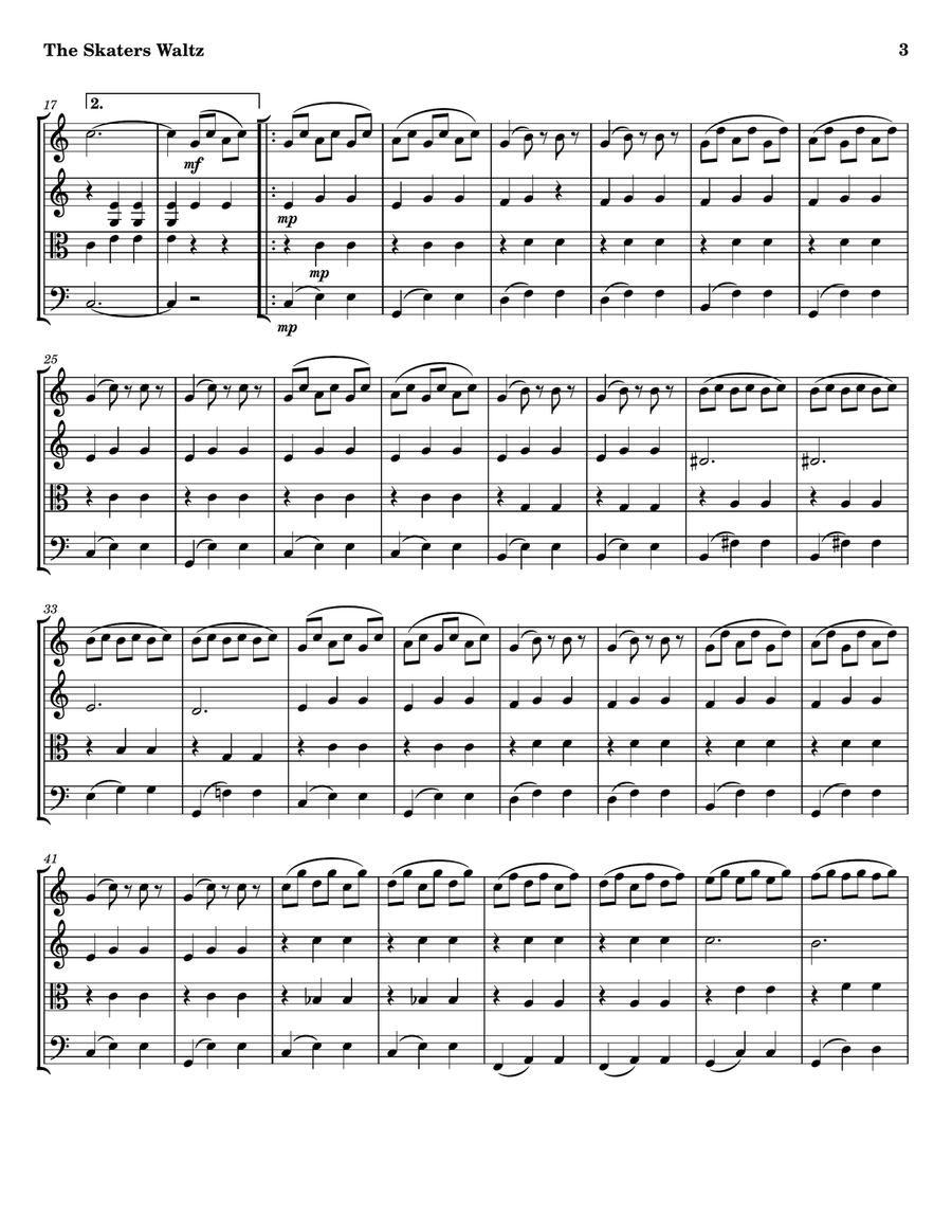 Les Patineurs, Opus 183 -- The Skaters Waltz String Quartet scores gallery preview page 3