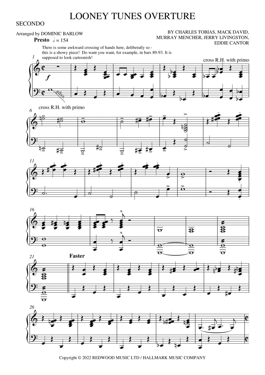 Looney Tunes Overture 1 Piano, 4-Hands scores gallery preview page 1