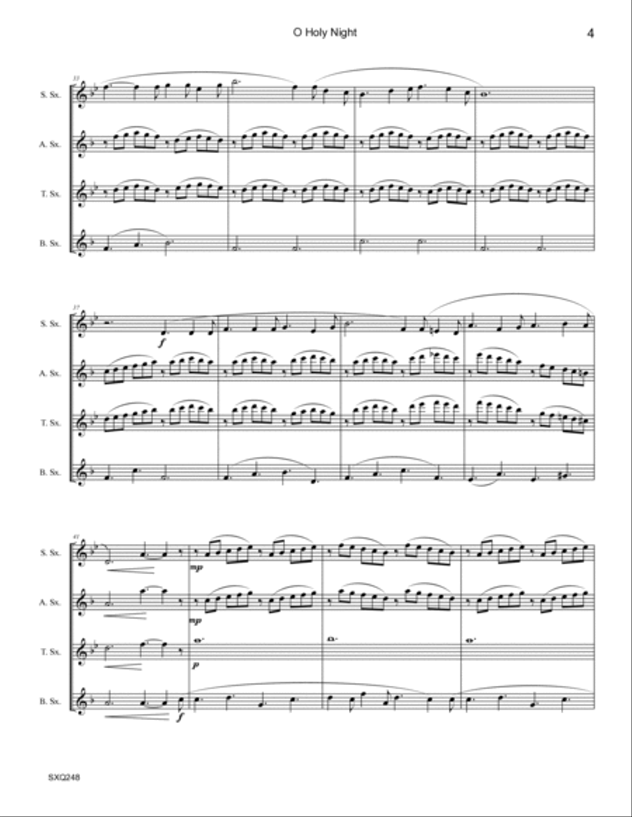 O HOLY NIGHT - unaccompanied SAXOPHONE QUARTET (SATB or AATB) Saxophone Quartet scores gallery preview page 4