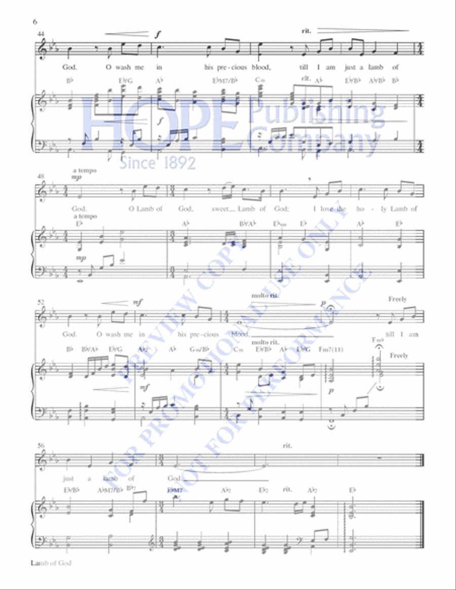Lamb of God - Vocal Solo (Med. Voice, Key of D) Medium Voice scores gallery preview page 6