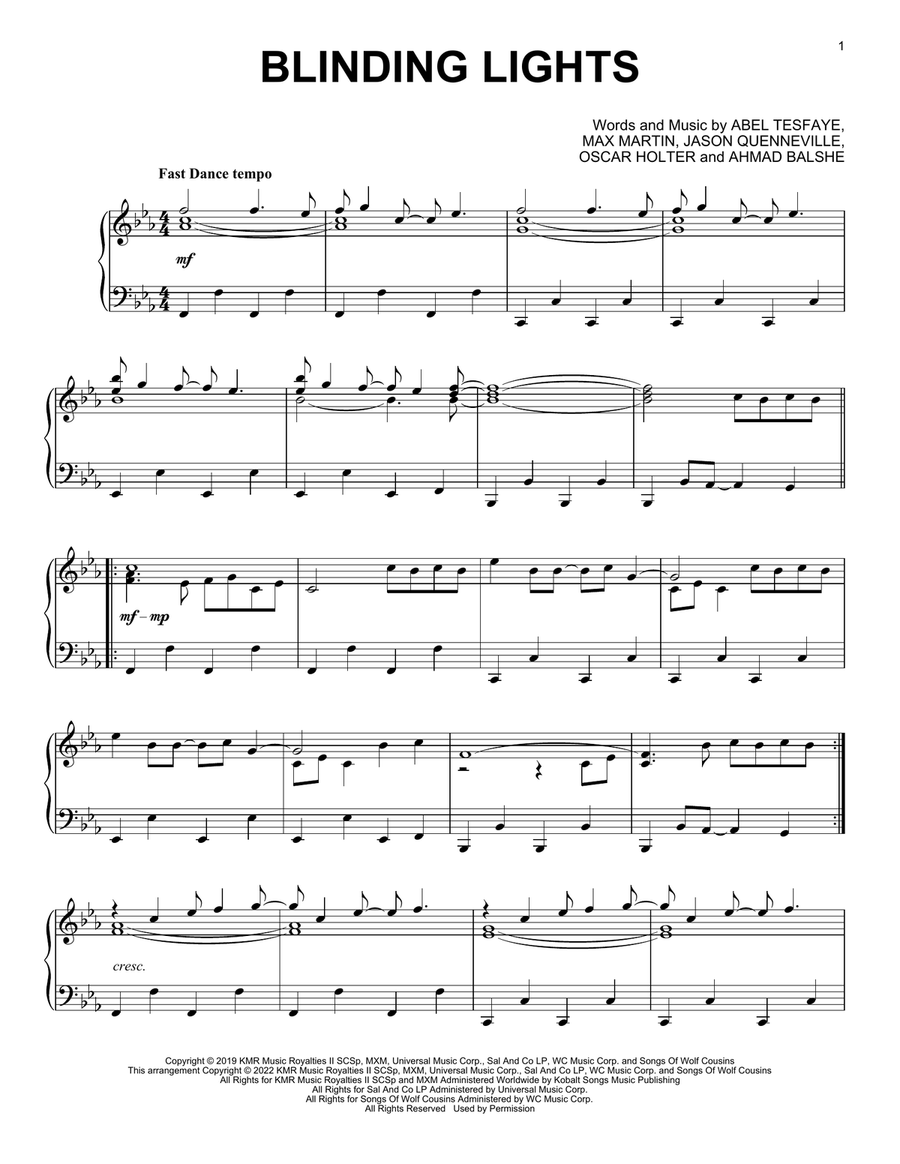 Blinding Lights Blinding Lights Piano Solo scores gallery preview page 1