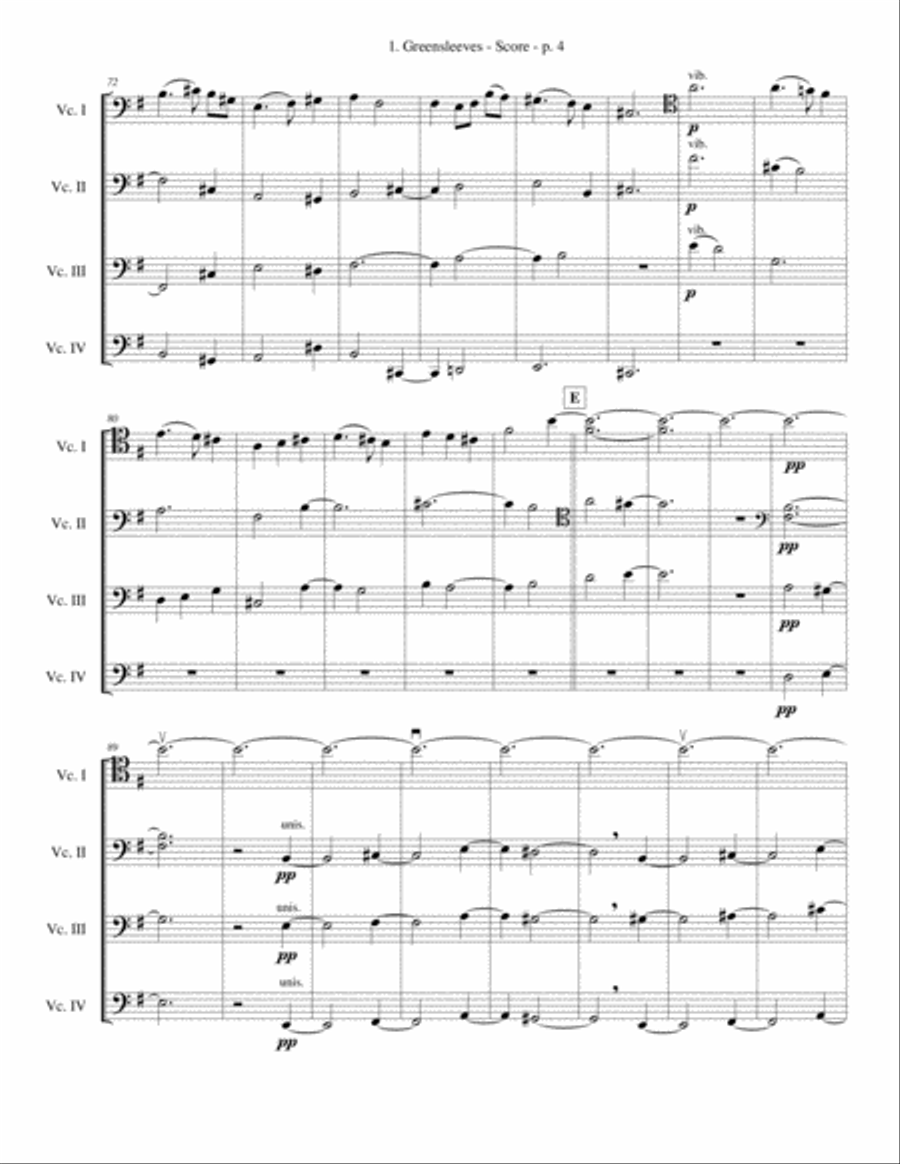 Greensleeves CELLO quartet - ADVANCED String Quartet scores gallery preview page 4