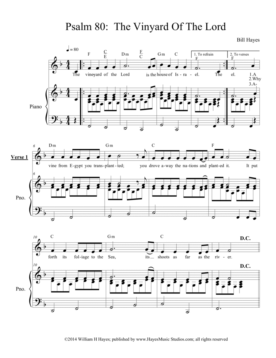 Psalm 80: The Vinyard Of The Lord - piano/vocal Voice scores gallery preview page 1