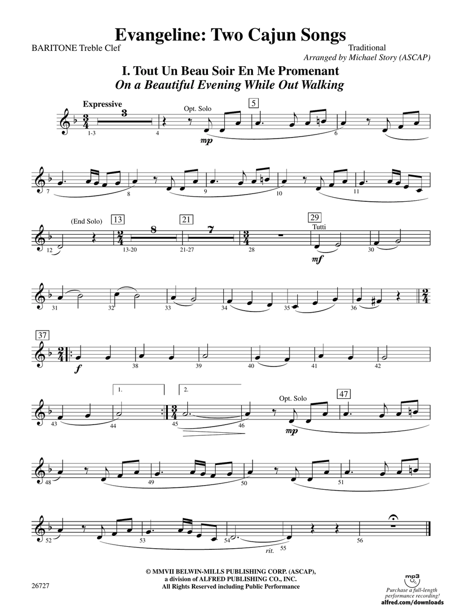 Evangeline: Two Cajun Songs: Baritone T.C.