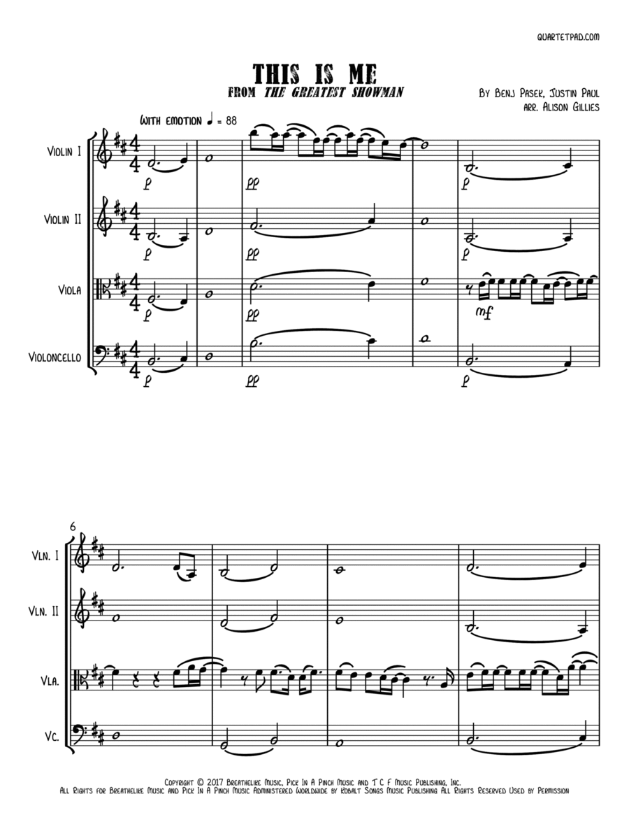 This Is Me String Quartet scores gallery preview page 1