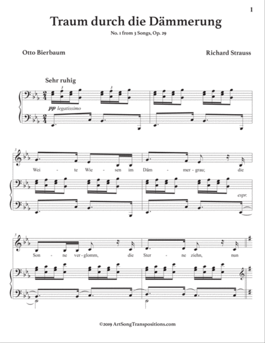 STRAUSS: Traum durch die Dämmerung, Op. 29 no. 1 (transposed to E-flat major) Voice scores gallery preview page 2