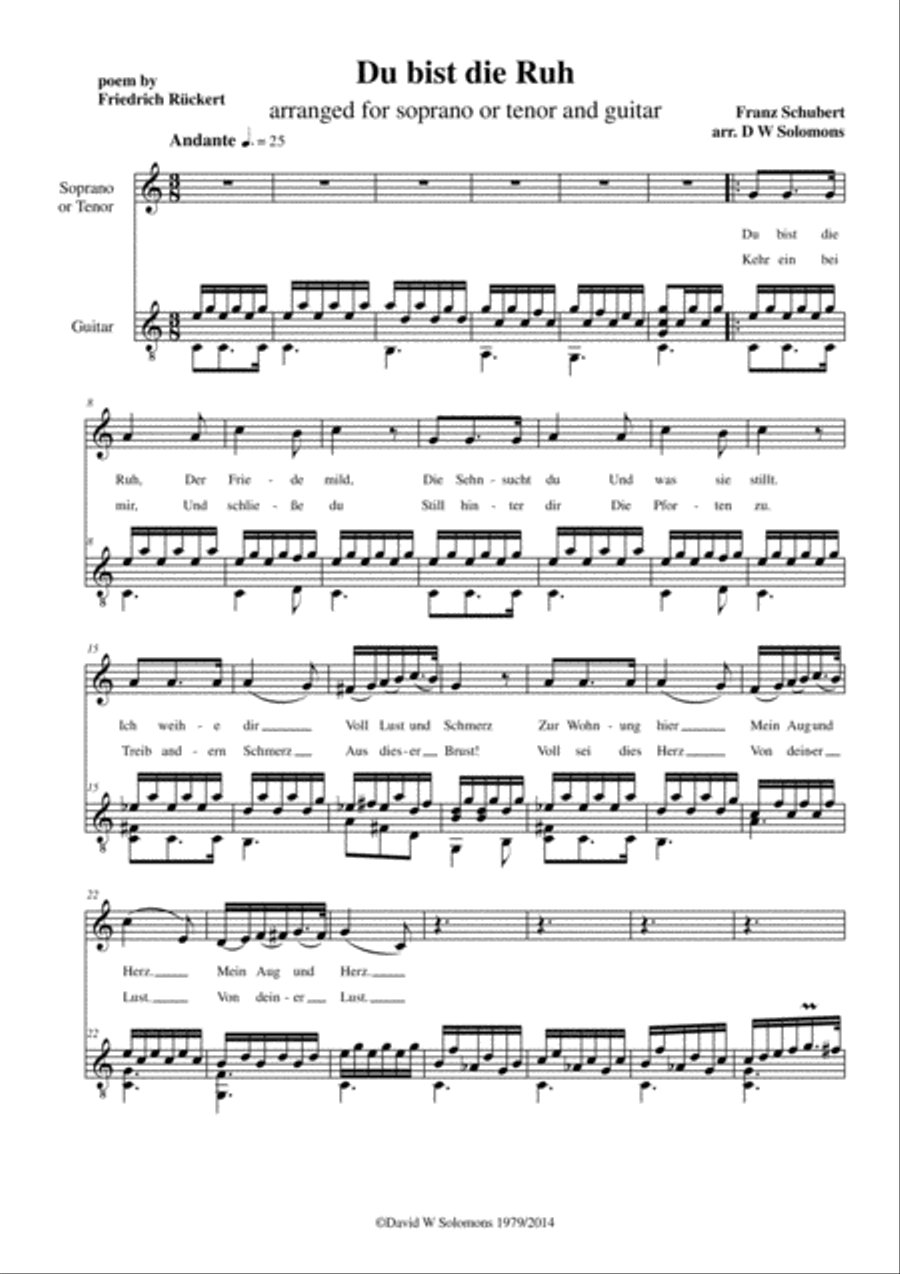 Schubert songs arranged for high voice and classical guitar Acoustic Guitar scores gallery preview page 4