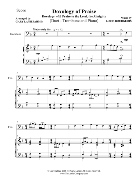 DOXOLOGY of PRAISE (Duet – Trombone & Piano with Parts) image number null