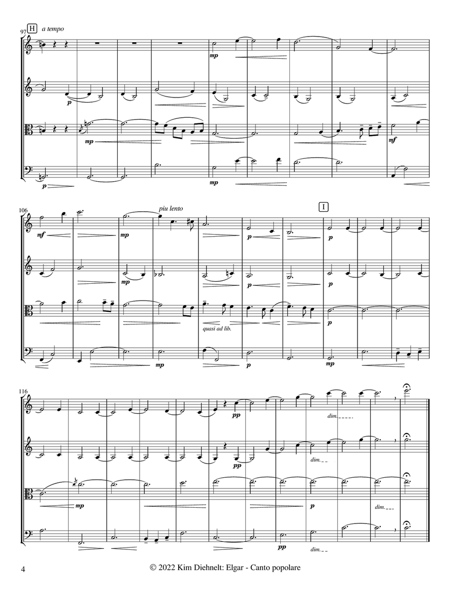Elgar: Canto Popolare (Arr. Diehnelt, for String Quartet) String Quartet scores gallery preview page 5