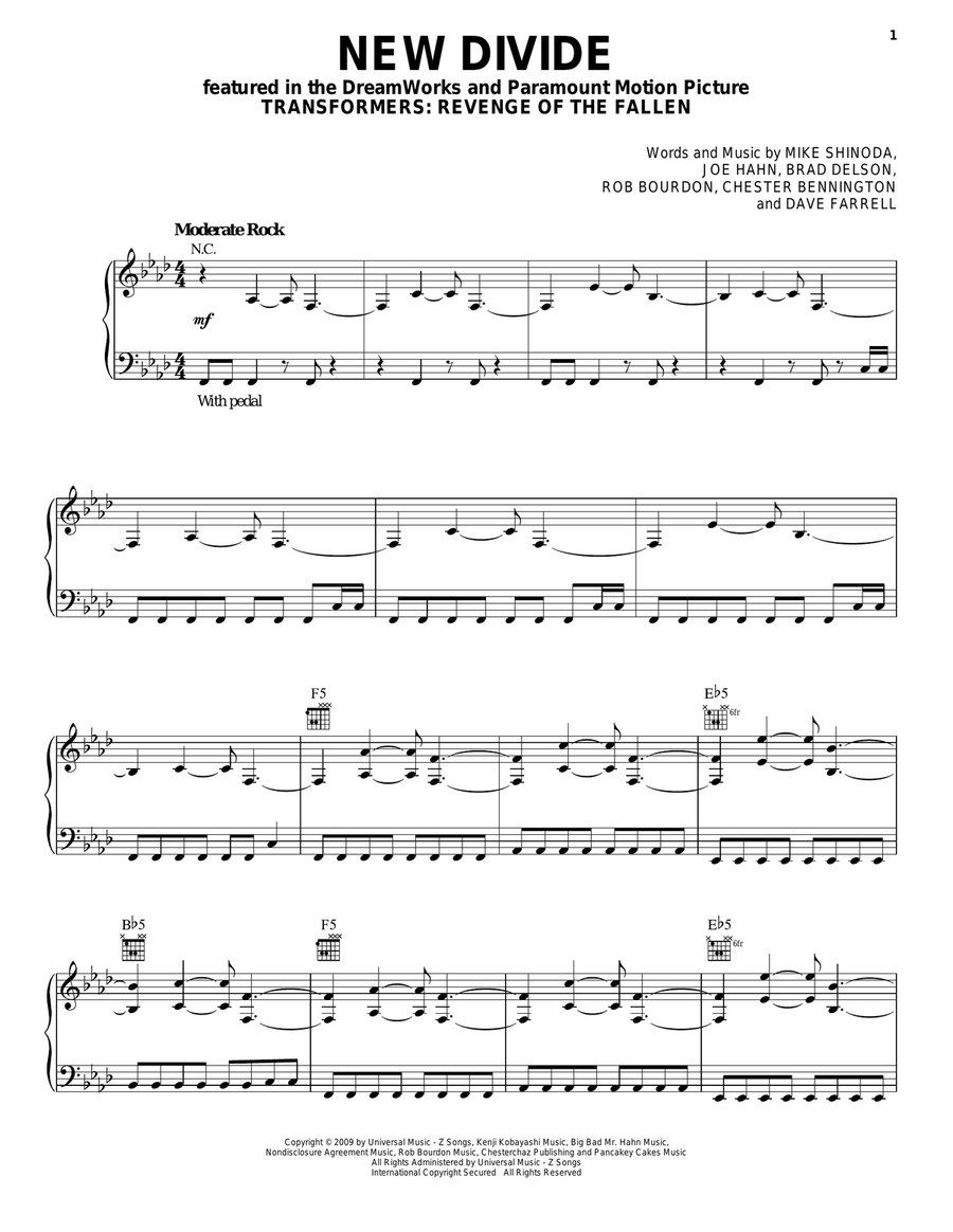 New Divide Piano, Vocal, Guitar scores gallery preview page 1