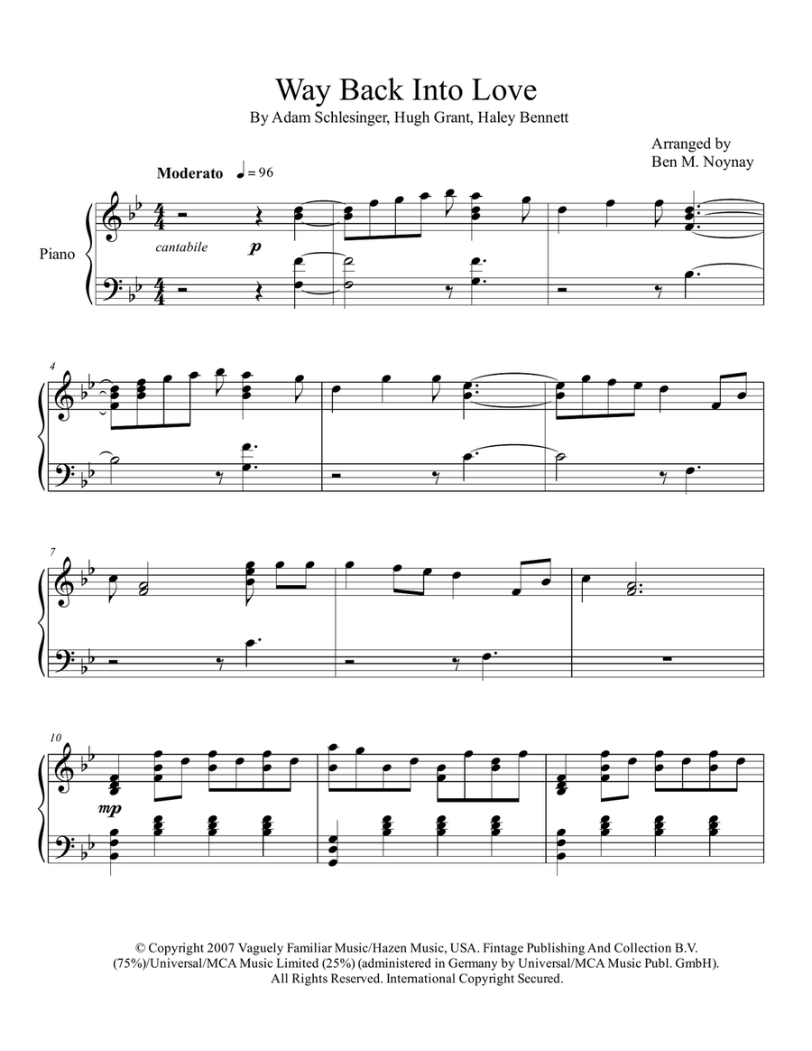 Way Back Into Love Piano Solo scores gallery preview page 1