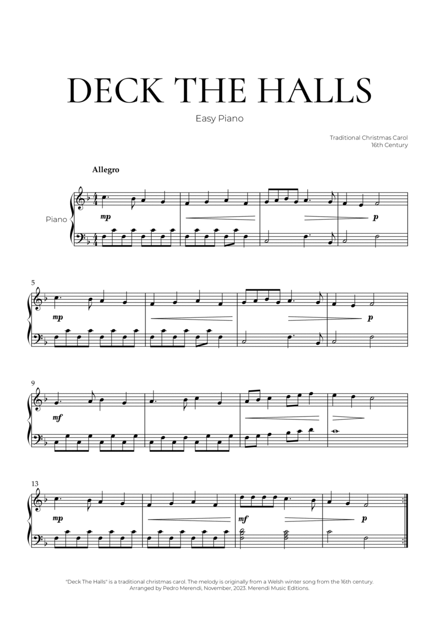 Deck The Halls (Easy Piano) - Christmas Carol Easy Piano scores gallery preview page 1