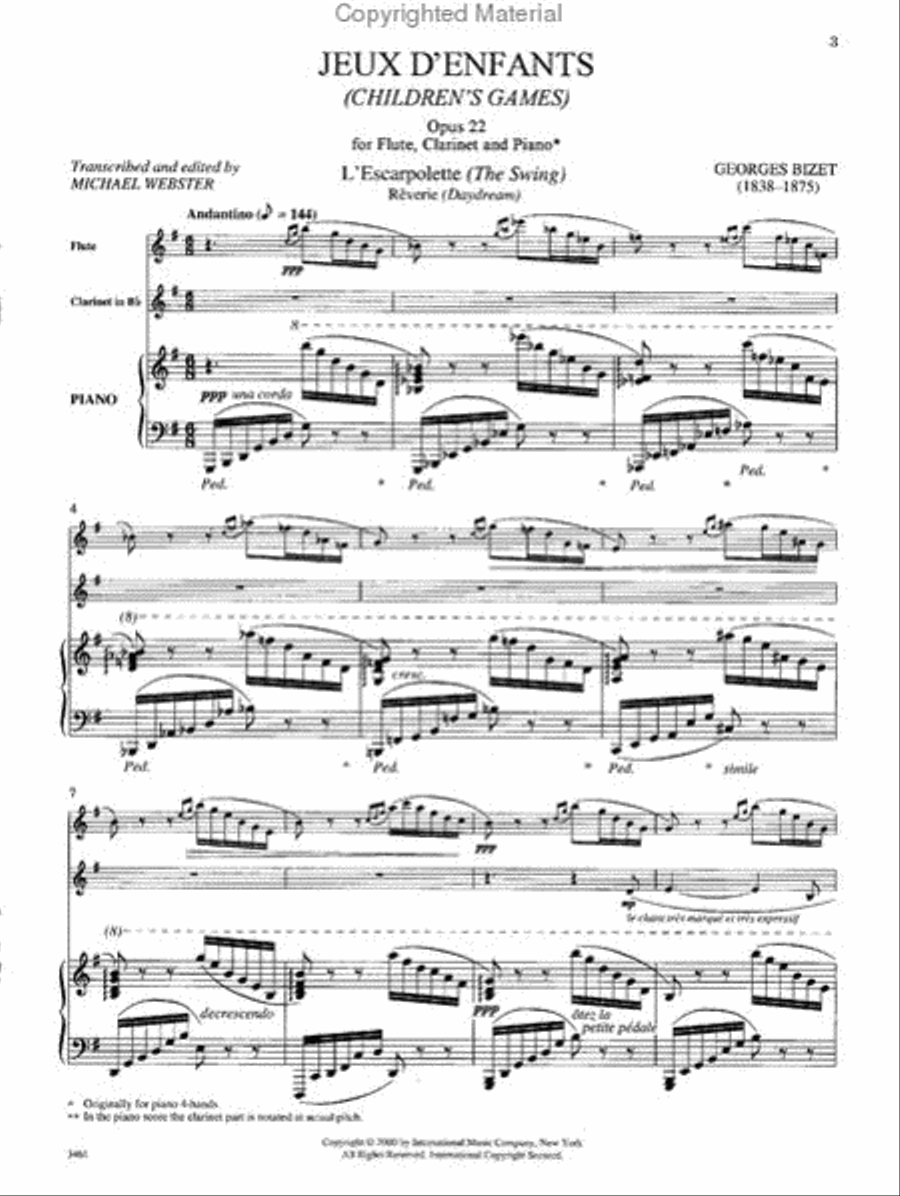 Jeux D'Enfants For Flute, Clarinet & Piano