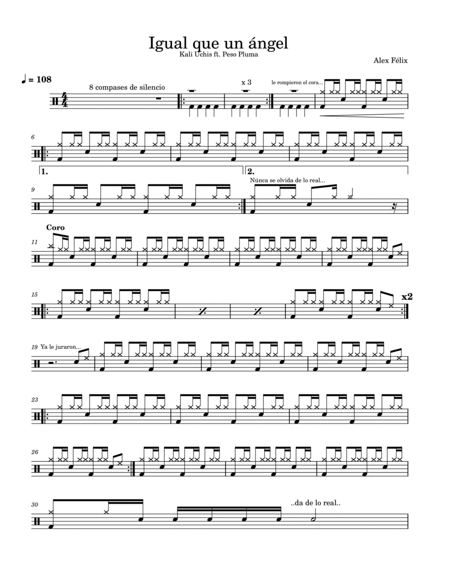 Igual Que Un Angel (With Peso Pluma) Drum Set scores gallery preview page 1
