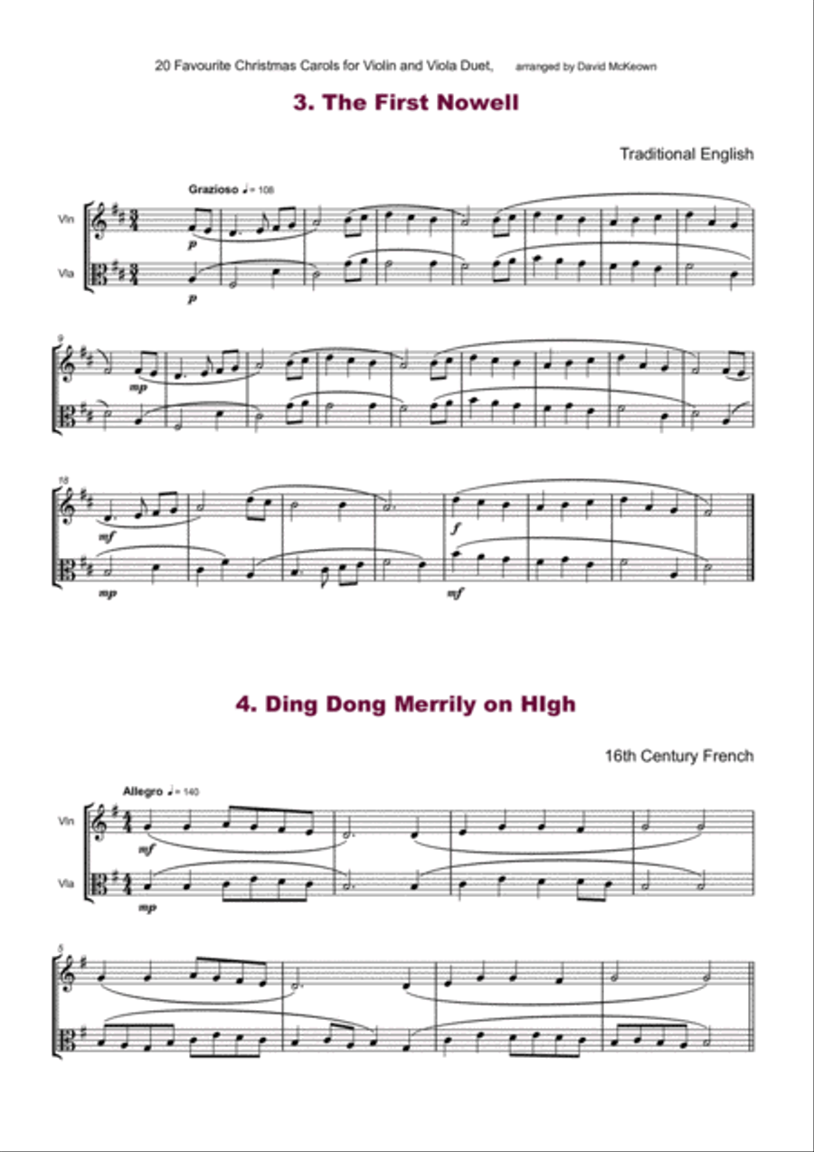20 Favourite Christmas Carols for Violin and Viola Duet String Duet scores gallery preview page 4