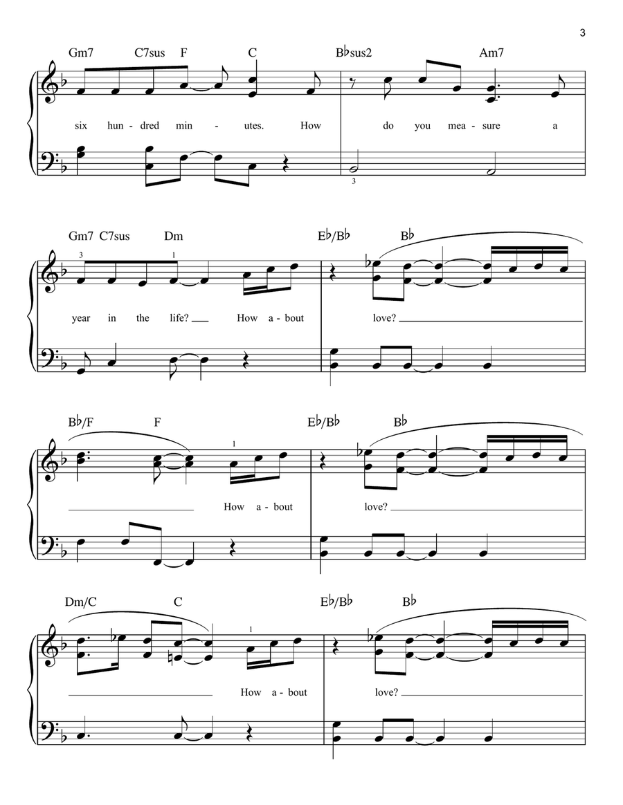 Seasons Of Love (from Rent) Easy Piano scores gallery preview page 3