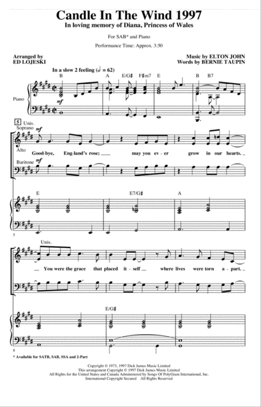 Candle In The Wind (arr. Ed Lojeski) 3-Part scores gallery preview page 1