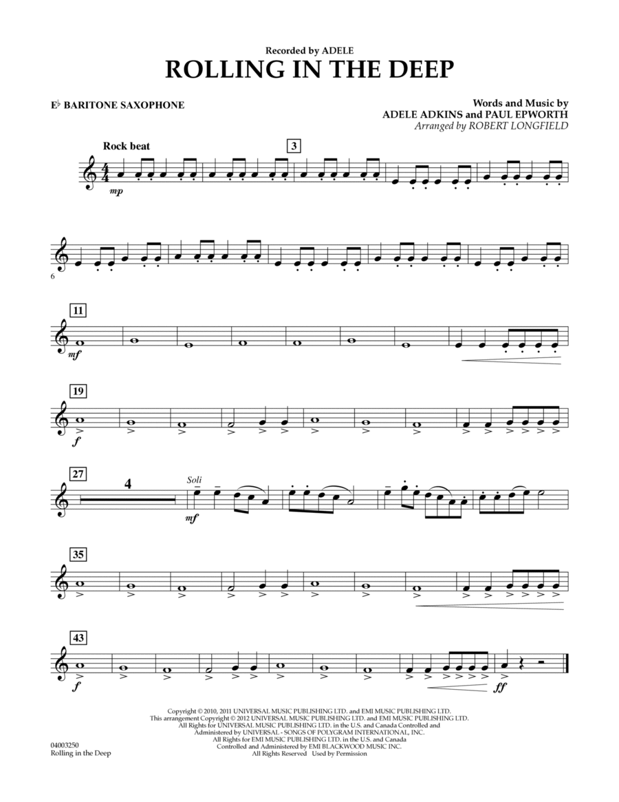 Rolling in the Deep - Eb Baritone Saxophone Concert Band scores gallery preview page 1