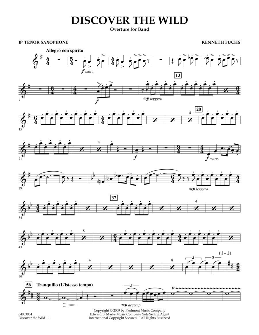 Discover The Wild - Bb Tenor Saxophone Concert Band scores gallery preview page 1