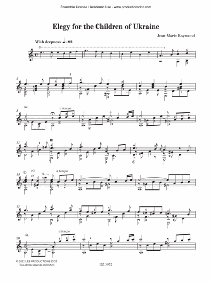 Elegy for the Children of Ukraine Classical Guitar scores gallery preview page 3