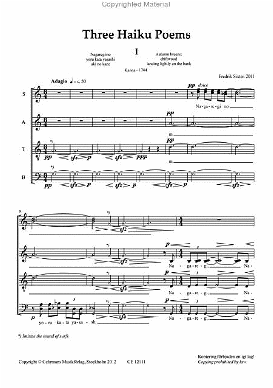 Three Haiku Poems 4-Part scores gallery preview page 2