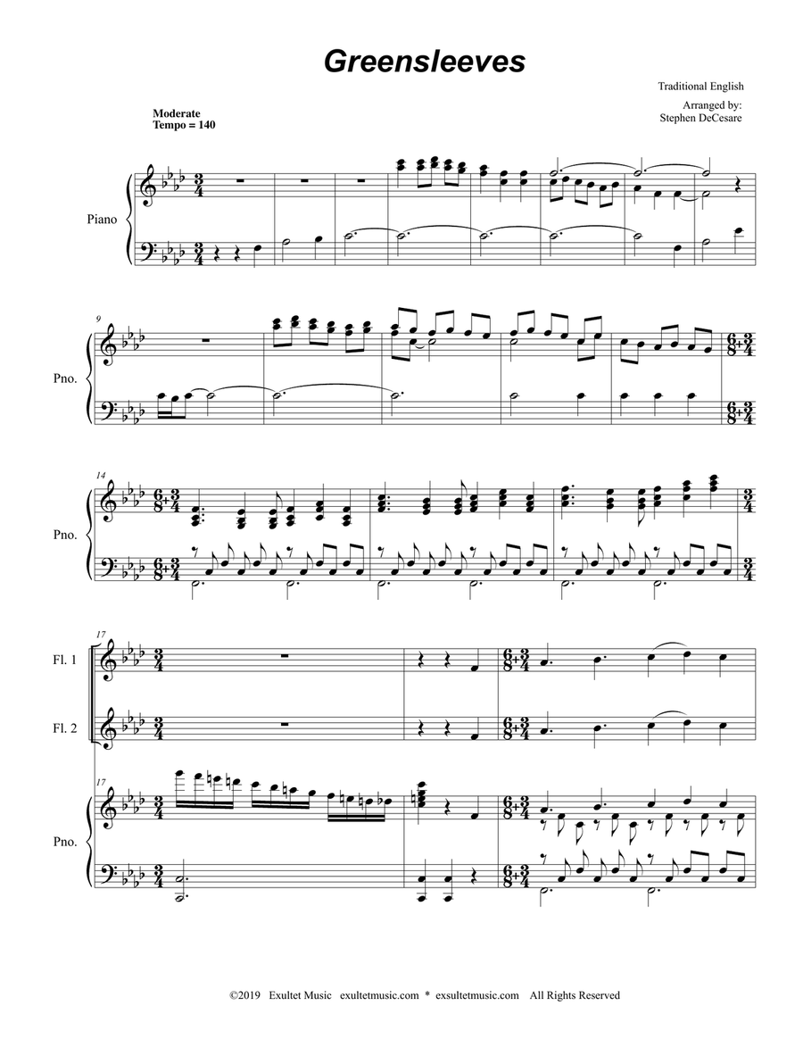 Greensleeves (for Flute Choir and Piano) Greensleeves (for Flute Choir and Piano) Flute Choir scores gallery preview page 1