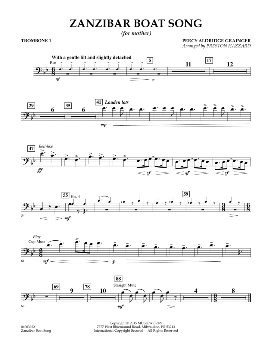 Zanzibar Boat Song - Trombone 1 Trombone scores gallery preview page 1