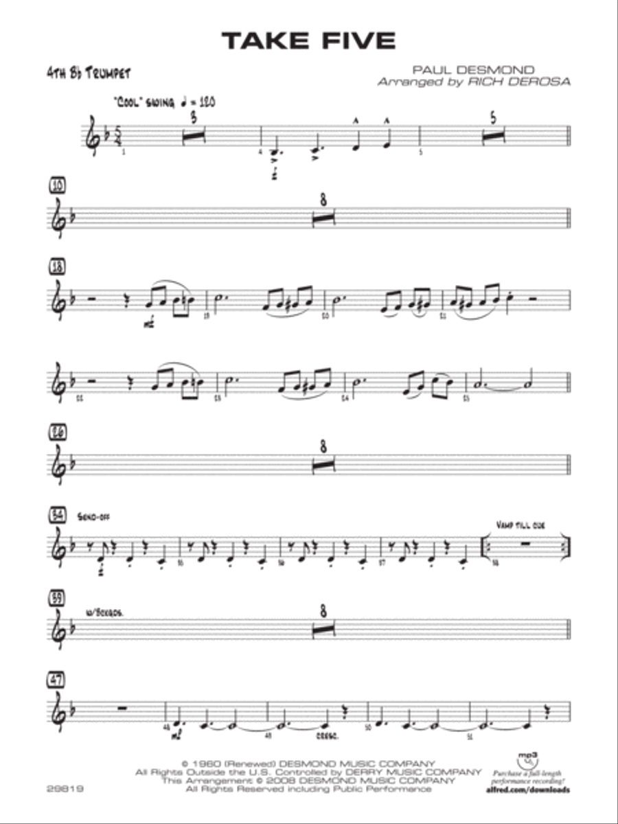 Take Five: 4th B-flat Trumpet Jazz Ensemble scores gallery preview page 1