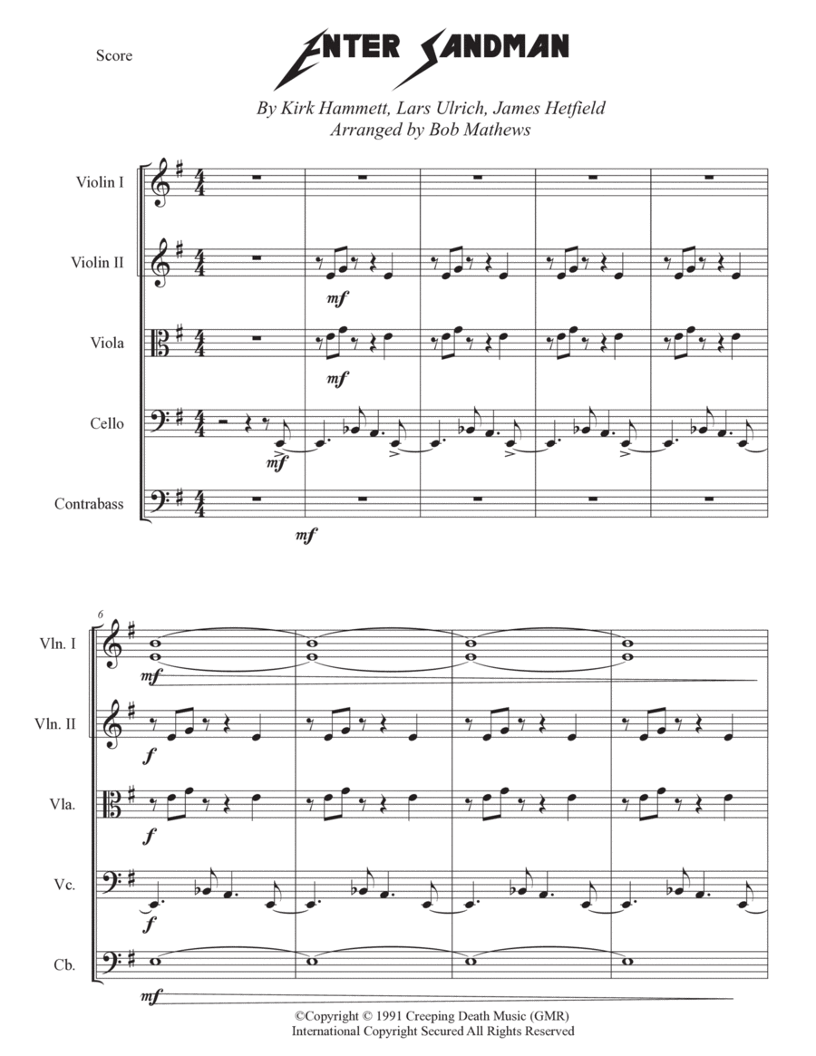 Enter Sandman Enter Sandman Cello scores gallery preview page 1