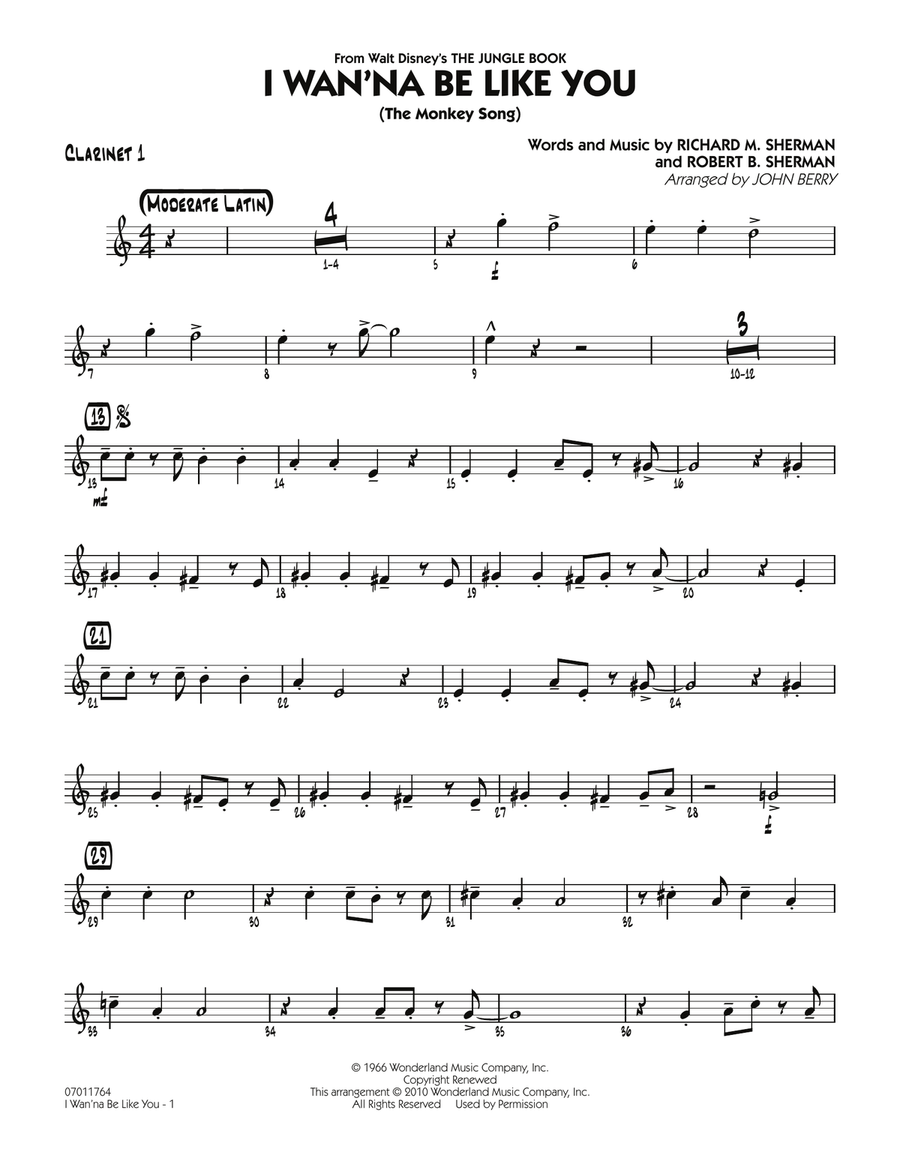I Wan'na Be Like You (The Monkey Song) - Bb Clarinet 1 Jazz Ensemble scores gallery preview page 1