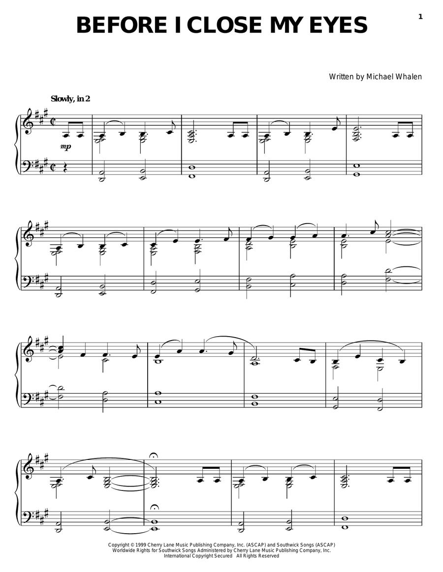 Before I Close My Eyes Before I Close My Eyes Piano Solo scores gallery preview page 1