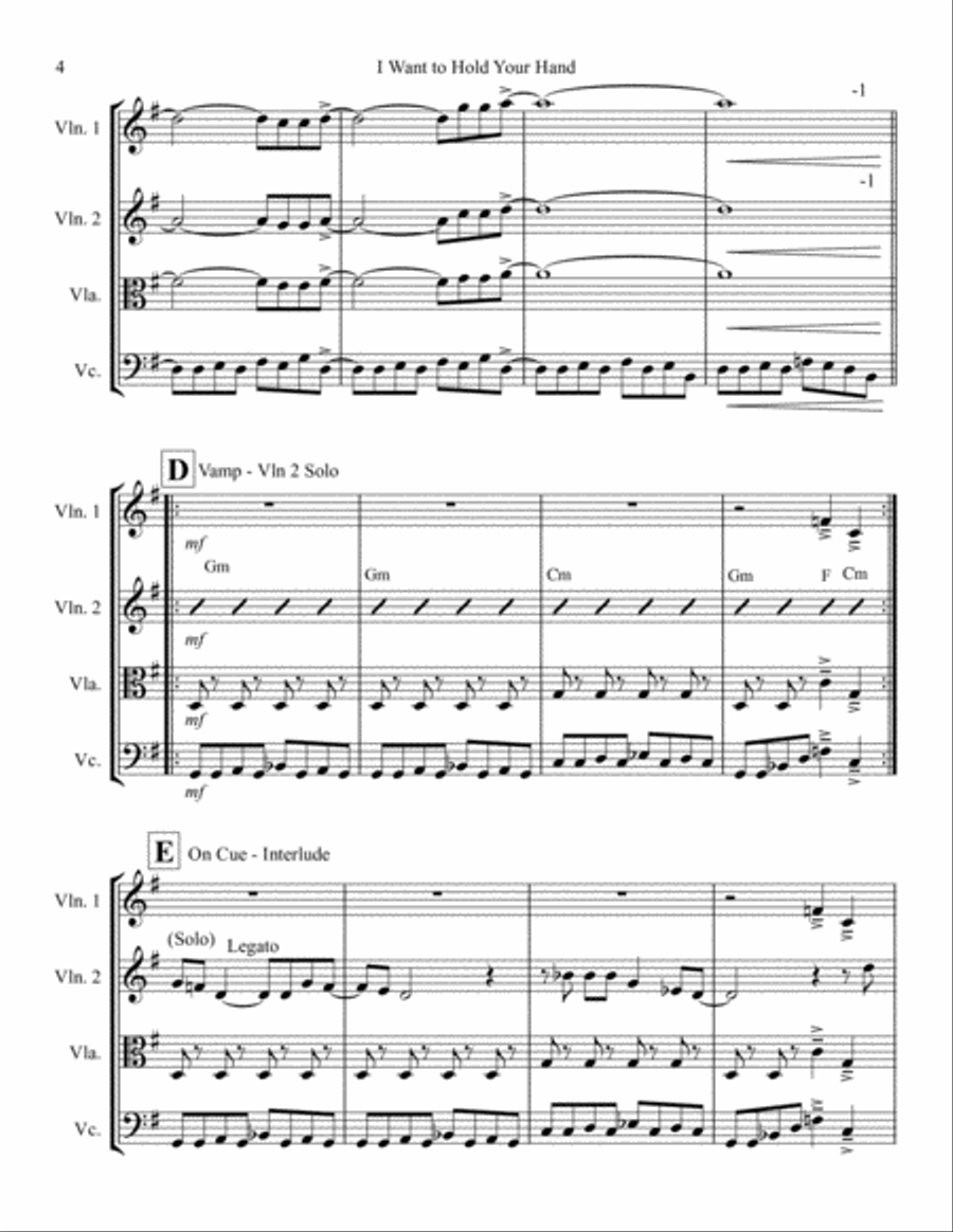 I Want To Hold Your Hand String Quartet scores gallery preview page 4