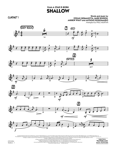 Shallow (from A Star Is Born) (arr. Paul Murtha) - Bb Clarinet 1