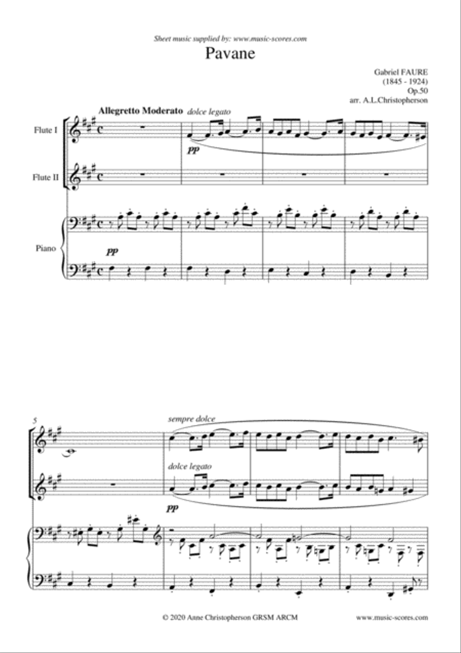 Op.50 Pavane - 2 Flutes and Piano Flute Duet scores gallery preview page 1