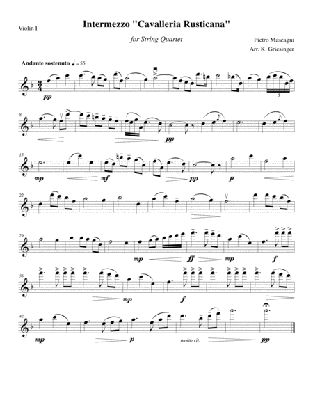 Intermezzo "Cavalleria rusticana" (Mascagni) String Quartet image number null