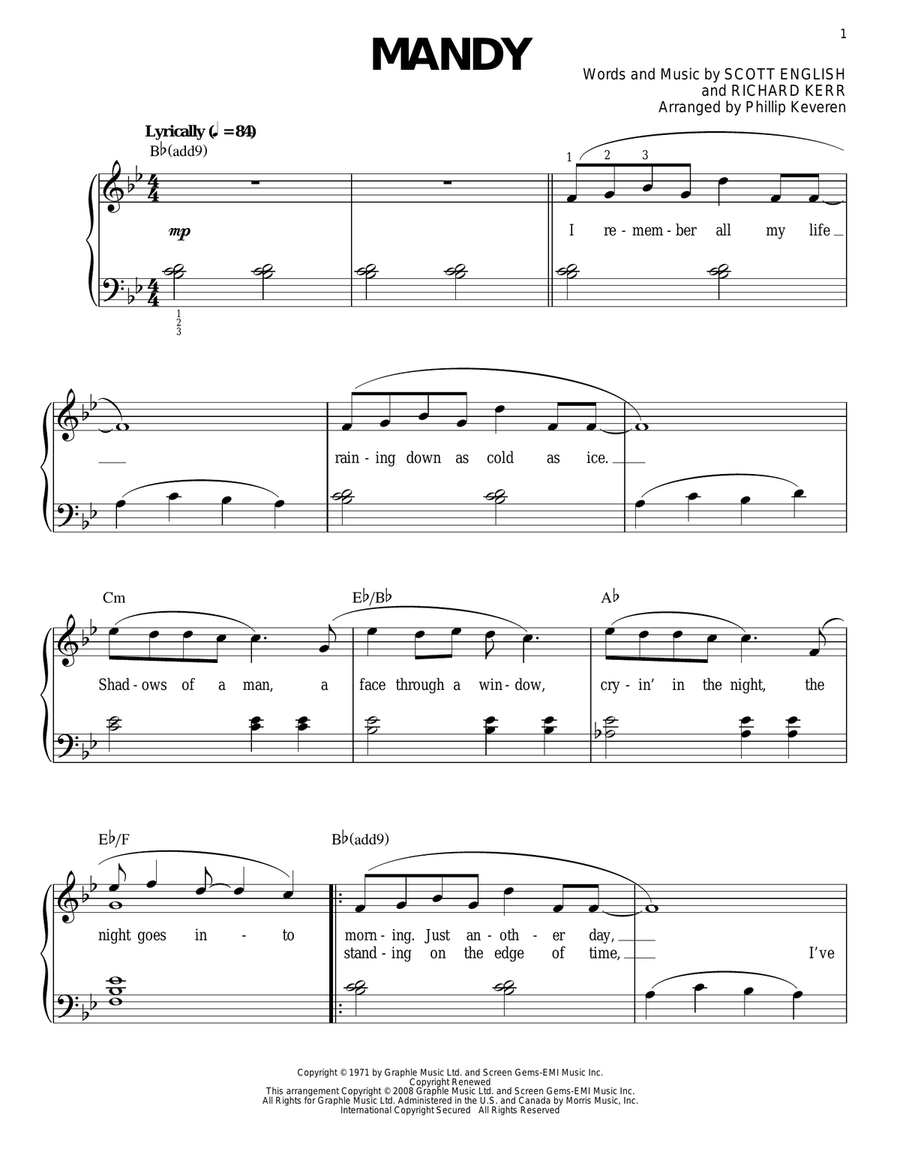 Mandy (arr. Phillip Keveren) Piano Solo scores gallery preview page 1