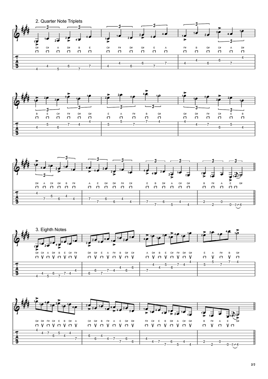 G# Phrygian Mode Exercises - Ascending and Descending in 4ths Acoustic Guitar scores gallery preview page 2