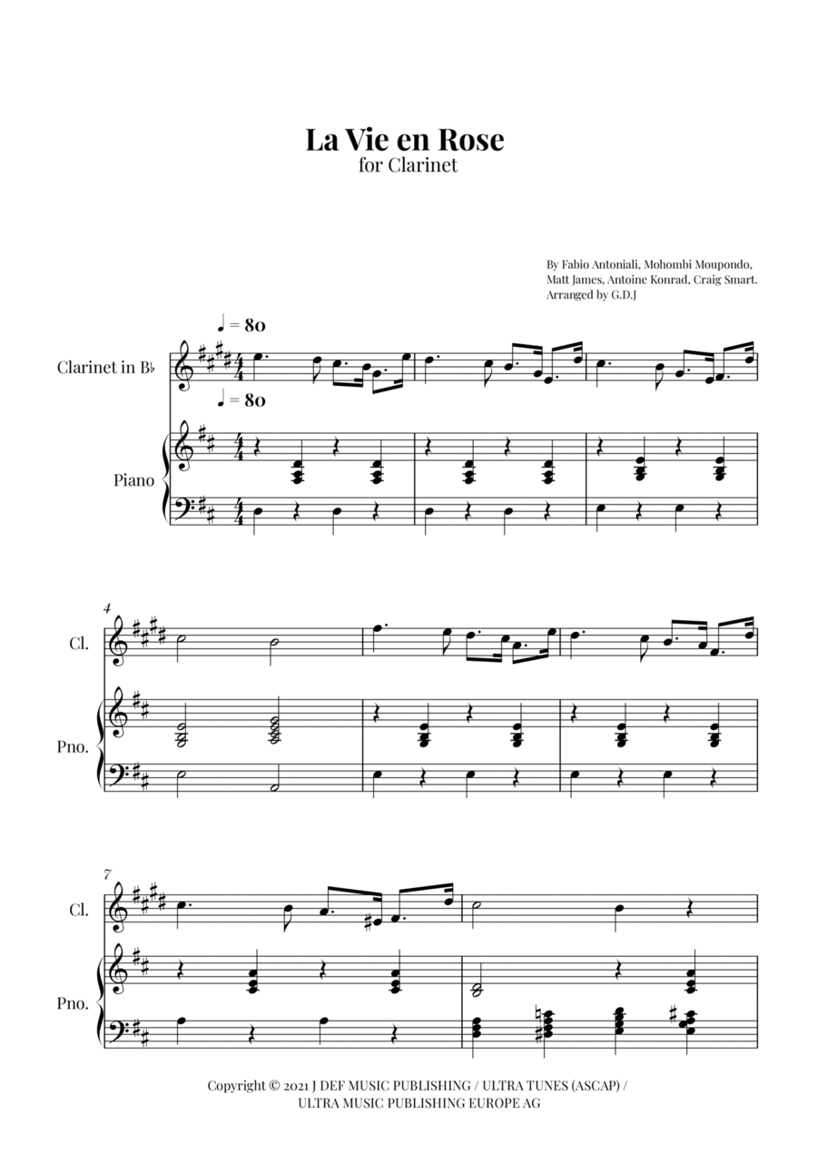 La Vie En Rose La Vie En Rose B-Flat Clarinet scores gallery preview page 1