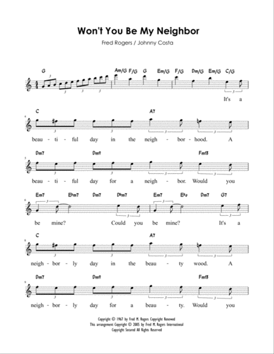 Won't You Be My Neighbor? (it's A Beautiful Day In The Neighborhood) Voice scores gallery preview page 1