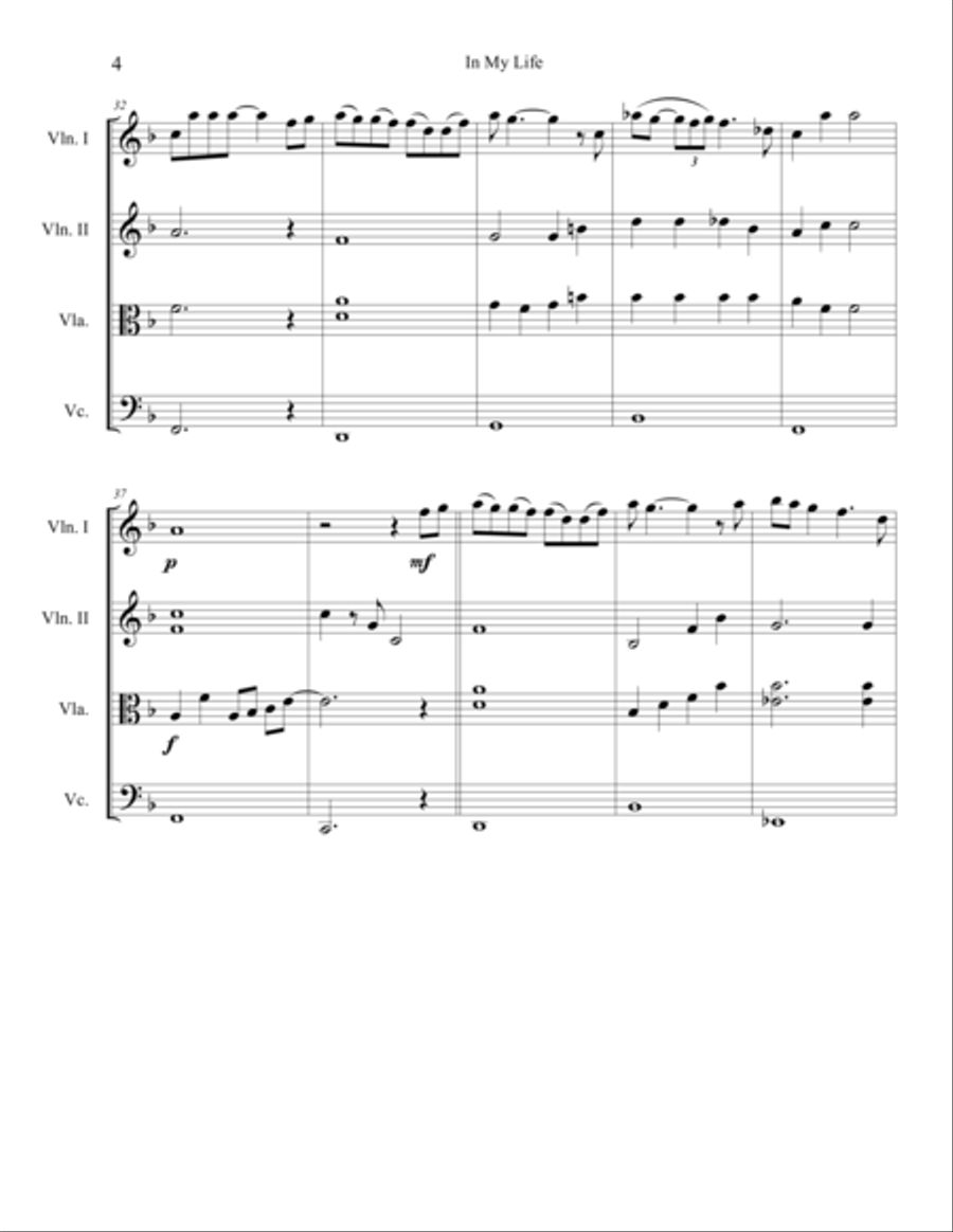 In My Life String Quartet scores gallery preview page 5