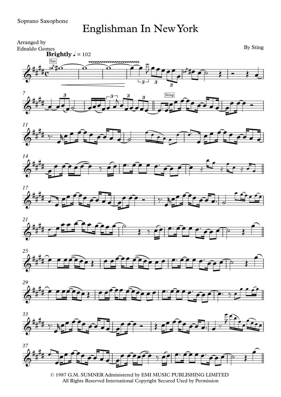 Englishman In New York Soprano Saxophone scores gallery preview page 1